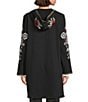 John Mark Embroidered Beaded Long Sleeve Open-Front Hooded Cardigan, Color:Black - Image 2