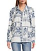 John Mark Embroidered Floral Eyelet Patchwork Point Collar Long Roll-Tab Sleeve Button Front Shirt - Image 3