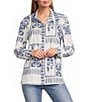 John Mark Embroidered Floral Eyelet Patchwork Point Collar Long Roll-Tab Sleeve Button Front Shirt - Image 1