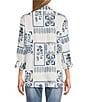 John Mark Embroidered Floral Eyelet Patchwork Point Collar Long Roll-Tab Sleeve Button Front Shirt - Image 2