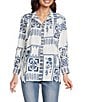 John Mark Embroidered Floral Eyelet Patchwork Point Collar Long Roll-Tab Sleeve Button Front Shirt - Image 4