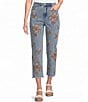John Mark Embroidered Floral Flare Crop Jeans - Image 1