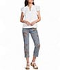 John Mark Embroidered Floral Flare Crop Jeans - Image 3