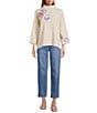 John Mark Embroidered Floral Mock Neck 3/4 Sleeve Popover Sweater - Image 5