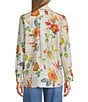 John Mark Embroidered Floral Point Collar Long Roll-Tab Sleeve Button Front Blouse, Color:Floral Multi - Image 2