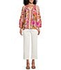 John Mark Embroidered Floral Split V-Neck 3/4 Cuff Sleeve Hi-Low Hem Button Front Top - Image 3