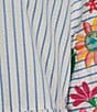 John Mark Embroidered Floral Stripe Split V-Neck 3/4 Sleeve Top - Image 4