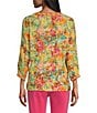 Color:Multiple - Image 2 - Embroidered Floral Tie Front Y-Split Collar 3/4 Sleeve Blouse