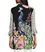 Color:Multi - Image 2 - Embroidered Multiple Print Point Collar 3/4 Roll-Tab Sleeve Button-Front Tunic