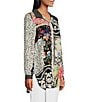 Color:Multi - Image 4 - Embroidered Multiple Print Point Collar 3/4 Roll-Tab Sleeve Button-Front Tunic