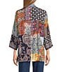 John Mark Embroidered Patchwork 3/4 Sleeve Open Front Kimono, Color:Multi - Image 2