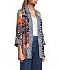 John Mark Embroidered Patchwork 3/4 Sleeve Open Front Kimono, Color:Multi - Image 3