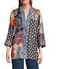 John Mark Embroidered Patchwork 3/4 Sleeve Open Front Kimono, Color:Multi - Image 5
