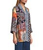 John Mark Embroidered Patchwork 3/4 Sleeve Open Front Kimono, Color:Multi - Image 6