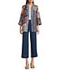 John Mark Embroidered Patchwork 3/4 Sleeve Open Front Kimono, Color:Multi - Image 7