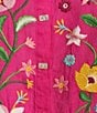 Color:Fuchsia - Image 4 - Embroidered Point Collar 3/4 Sleeve Button Front Tunic
