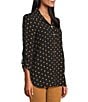 John Mark Embroidered Polka Dot Cinch Tie Sleeve Button Front Tunic, Color:Black - Image 3