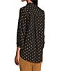 John Mark Embroidered Polka Dot Cinch Tie Sleeve Button Front Tunic, Color:Black - Image 4