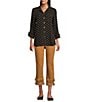 John Mark Embroidered Polka Dot Cinch Tie Sleeve Button Front Tunic, Color:Black - Image 5