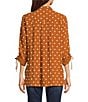 John Mark Embroidered Polka Dot Cinch Tie Sleeve Button Front Tunic, Color:Tobacco - Image 2