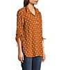John Mark Embroidered Polka Dot Cinch Tie Sleeve Button Front Tunic, Color:Tobacco - Image 3