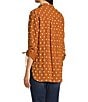 John Mark Embroidered Polka Dot Cinch Tie Sleeve Button Front Tunic, Color:Tobacco - Image 4