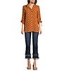 John Mark Embroidered Polka Dot Cinch Tie Sleeve Button Front Tunic, Color:Tobacco - Image 5