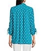 John Mark Embroidered Polka Dot Cinch Tie Sleeve Button Front Tunic, Color:Peacock - Image 2