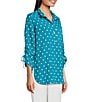 John Mark Embroidered Polka Dot Cinch Tie Sleeve Button Front Tunic, Color:Peacock - Image 3
