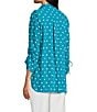 John Mark Embroidered Polka Dot Cinch Tie Sleeve Button Front Tunic, Color:Peacock - Image 4
