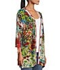 Color:Multi - Image 3 - Embroidered Printed 3/4 Sleeve Tassel Ties Detail High-Low Hem Open-Front Kimono