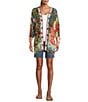 Color:Multi - Image 5 - Embroidered Printed 3/4 Sleeve Tassel Ties Detail High-Low Hem Open-Front Kimono