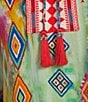 John Mark Embroidered Printed Split V-Neck 3/4 Cinched Sleeve Tassel Tie Front Tunic, Color:Multi - Image 6