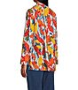 John Mark Embroidered Printed Wire Collar 3/4 Roll-Tab Sleeve Hi-Low Hem Button Front Tunic, Color:Spice Print - Image 8