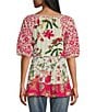 Color:Floral Multiple - Image 2 - Embroidered Round Neck Short Sleeve Ruffle Tunic