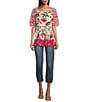 Color:Floral Multiple - Image 3 - Embroidered Round Neck Short Sleeve Ruffle Tunic
