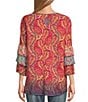 Color:Multiple - Image 2 - Embroidered Round Neckline 3/4 Ruffle Sleeve Tunic