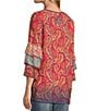 Color:Multiple - Image 5 - Embroidered Round Neckline 3/4 Ruffle Sleeve Tunic