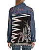 John Mark Embroidered Scarf Jacquard Point Collar Long Roll-Tab Sleeve Button Front Blouse, Color:Blue Multiple - Image 2