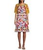 Color:Floral Multiple - Image 1 - Embroidered Scoop Neck Multi-Print Knee Length Dress