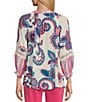 Color:Multiple - Image 2 - Embroidered Split Neck 3/4 Sleeve Tie Front Tunic