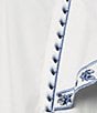 Color:White - Image 4 - Embroidered Split V Neck Cap Sleeve Tassel Tie Top