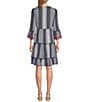 Color:Navy - Image 2 - Embroidered Tie Neck Ruffle Sleeve Knee Length Dress