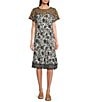 Color:Black White - Image 1 - Embroidered Tiered Crew Neck Short Sleeve Midi Dress With Pockets