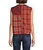 John Mark Embroidered Velvet Beaded Floral And Patchwork Plaid Open Front Vest, Color:Terracotta - Image 2