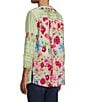 Color:Green Aqua - Image 4 - Embroidered Y-Neck 3/4 Sleeve Printed Back Tunic