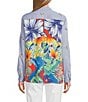 John Mark Embroidered Yarn-Dye Stripe Wire Collar Long Roll-Tab Sleeve Button Front Shirt, Color:Blue Stripe - Image 2