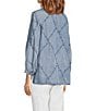 John Mark Floral Butterfly Embroidered Patch Print Y-Neck 3/4 Sleeves High-Low Hem Button Front Tunic, Color:Chambray - Image 4