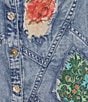 John Mark Floral Butterfly Embroidered Patch Print Y-Neck 3/4 Sleeves High-Low Hem Button Front Tunic, Color:Chambray - Image 6