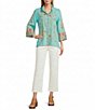 John Mark Floral Embroidered Round Neck 3/4 Ruffle Tiered Sleeve Button Front Blouse - Image 3